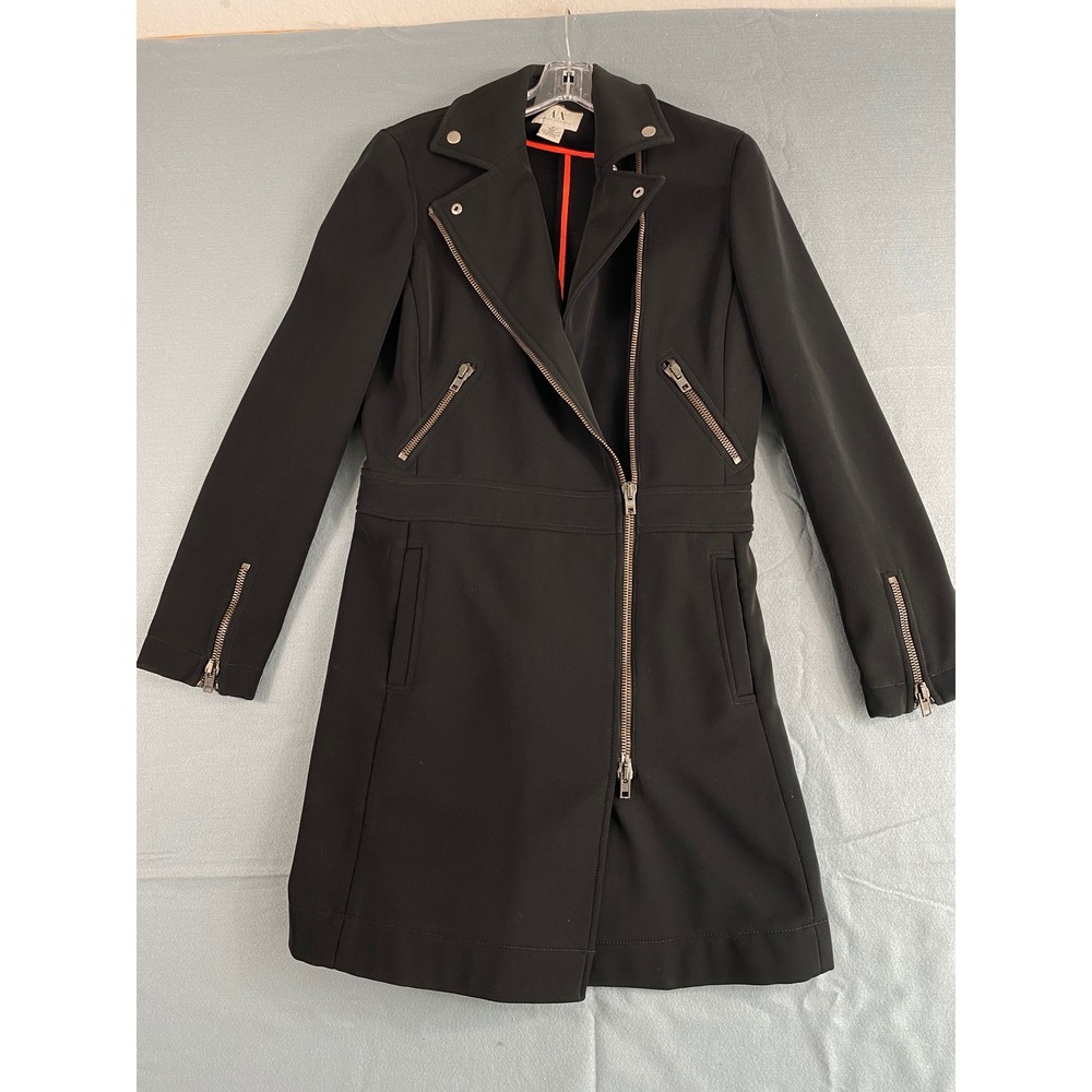 Armani Exchange Moto Trench Coat M Black Asymmetrical Zip Biker Jacket Modern - Picture 2 of 11
